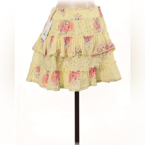 LOVESHACKFANCY 100% Cotton Butter Yellow Floral Eyelet Ruffle Skirt Size M NWT - Picture 5 of 9